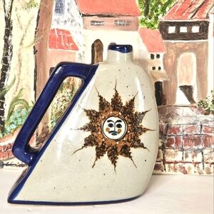 Rare MCM Vintage Signed Tonala Art Pottery Decanter Unique Shape Sunburst Design